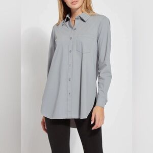 Lysse Schiffer Button Down Blouse Blue Fog Size Large